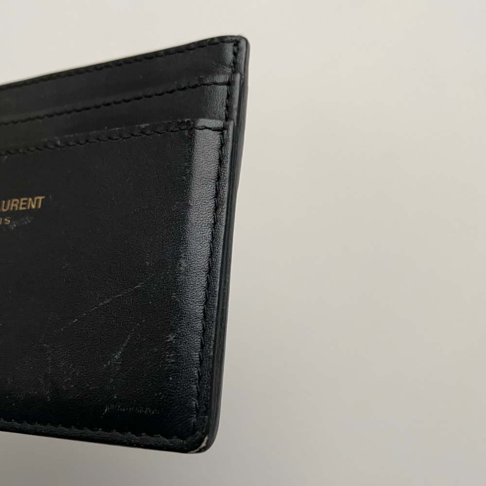 YSL Yves Saint Laurent Smooth Leather Black Gold Cardholder Wallet Pouch Purse - Picture 9 of 9